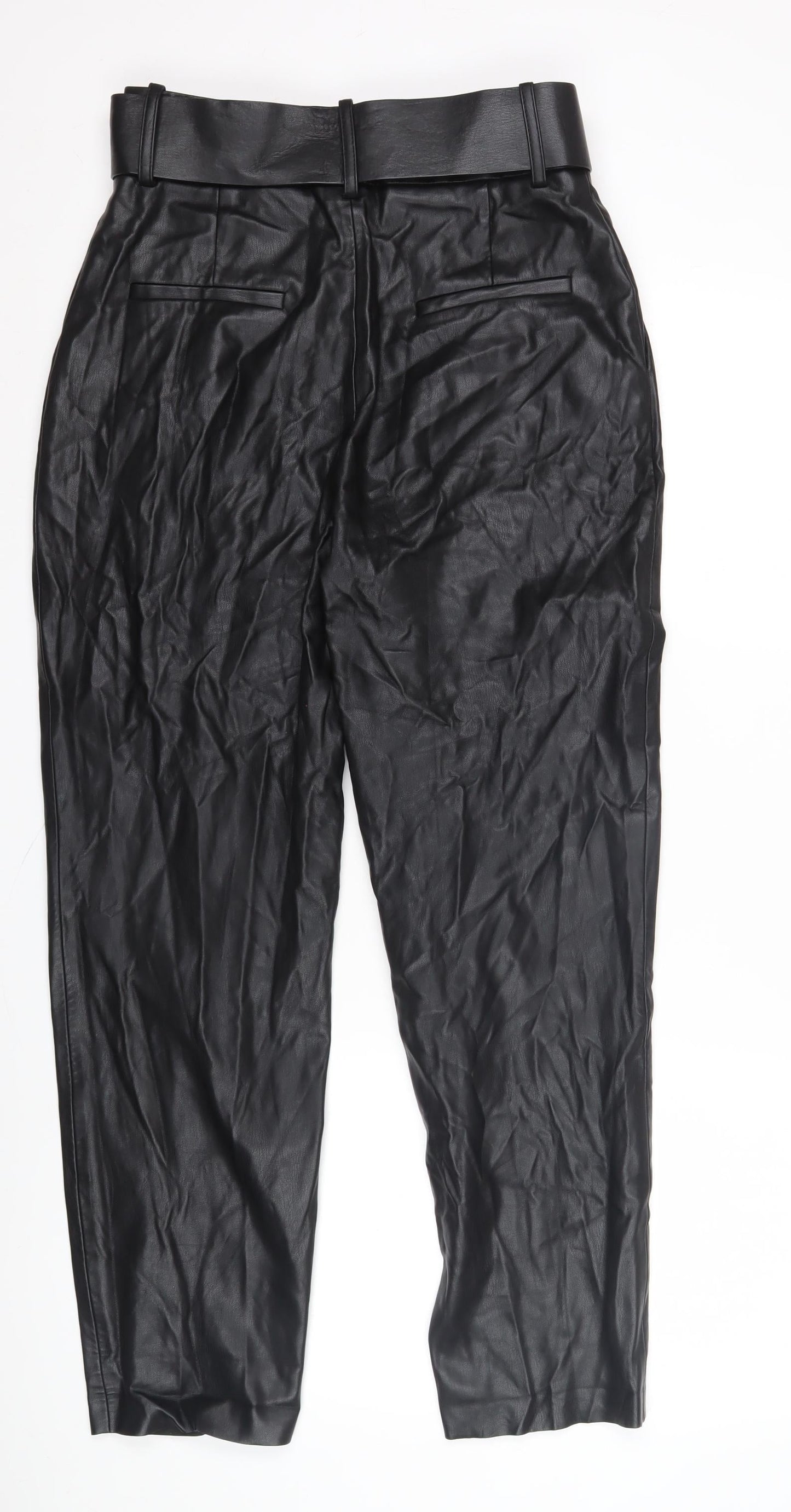 Zara Women's Black Belted Dress Pants, Size M,  Straight Fit