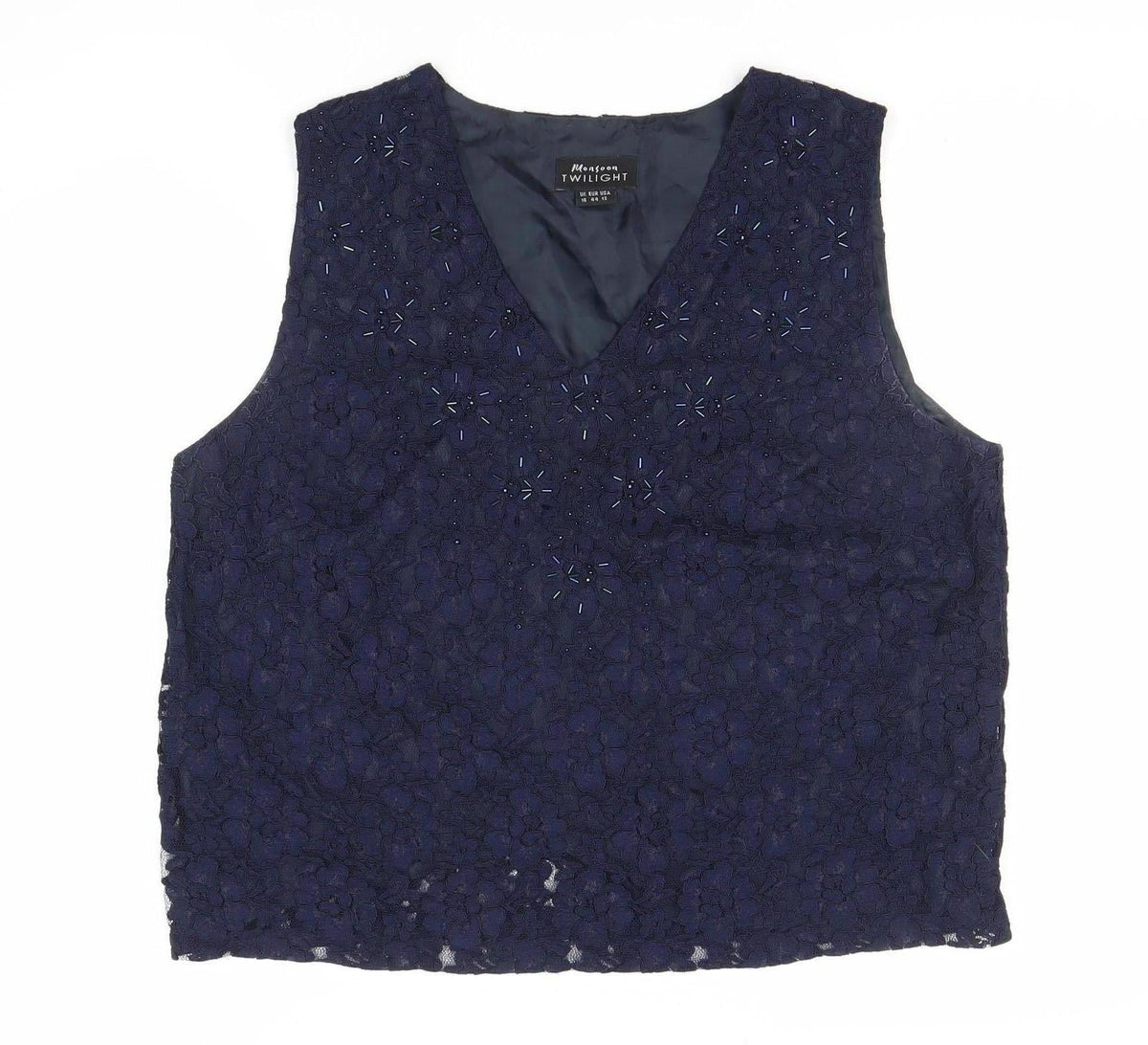 Monsoon Women's Blue Sleeveless Lace Top
