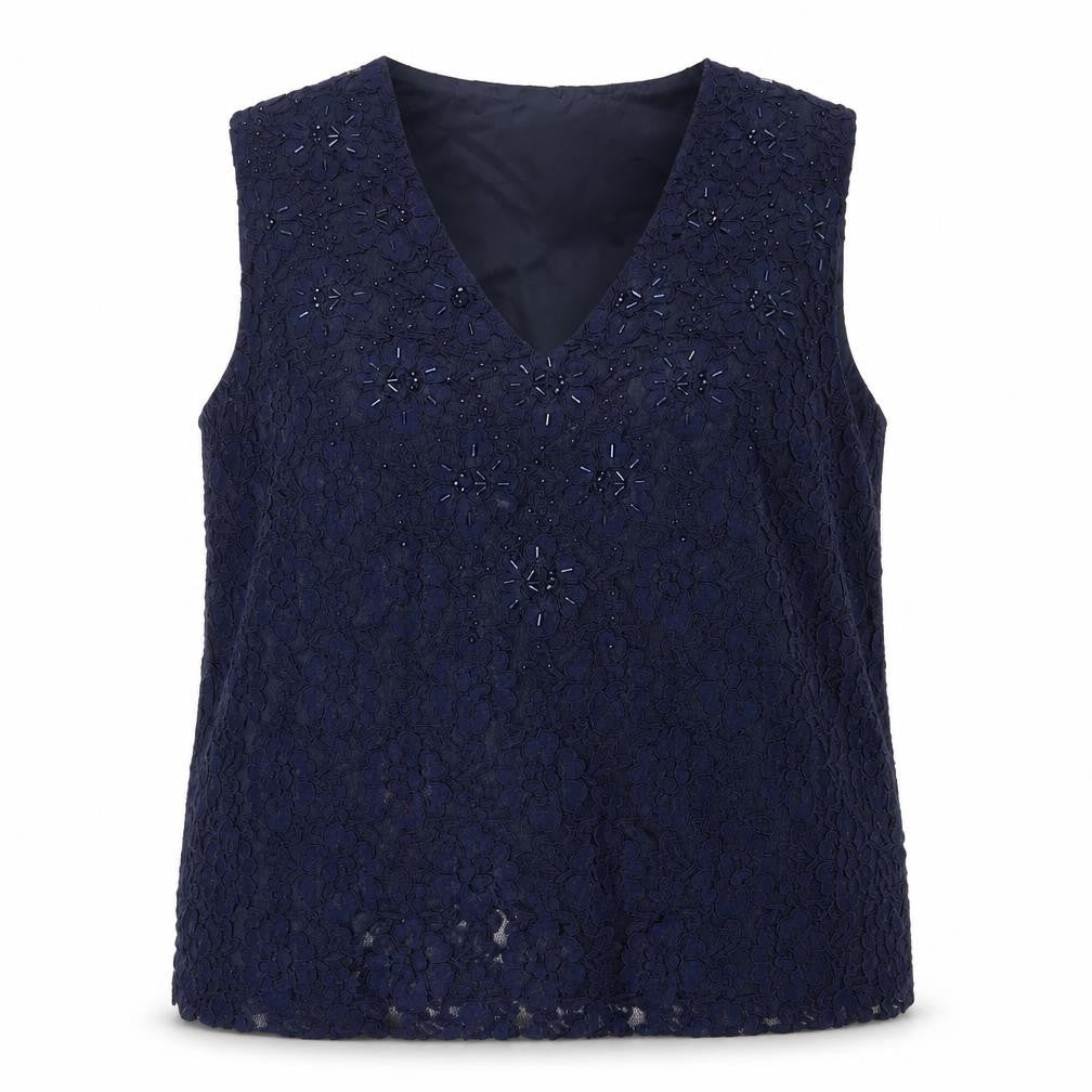 Monsoon Women's Blue Sleeveless Lace Top