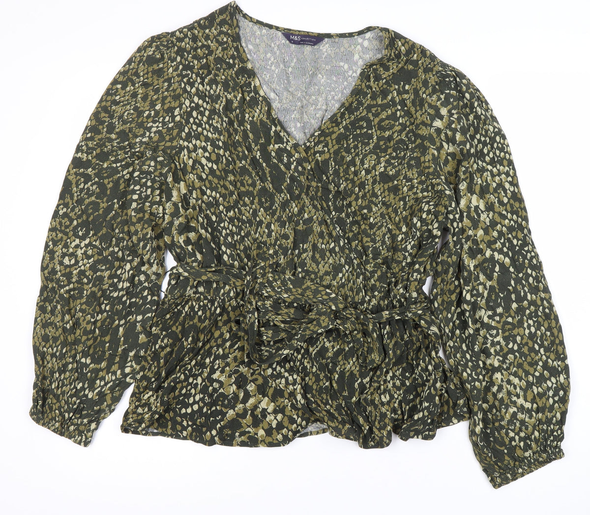 Marks & Spencer Women's Green Animal Wrap Blouse Size 16
