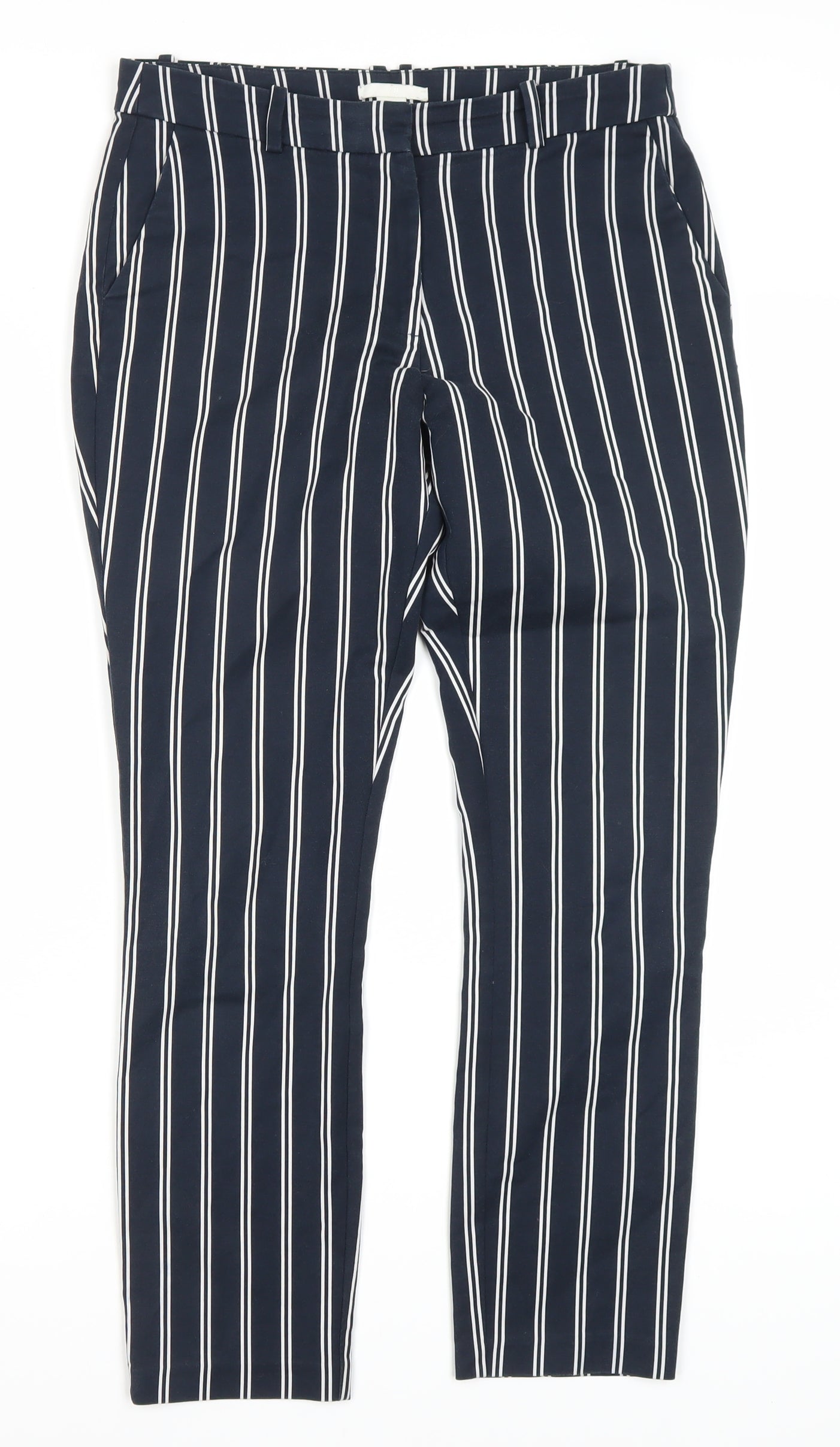 H&M Women's Blue Striped Cropped Trousers, Size 10