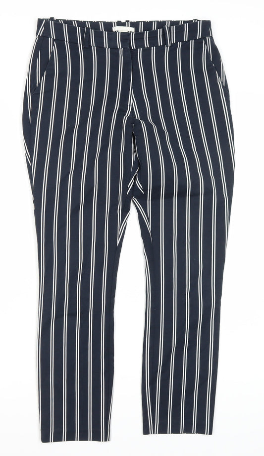H&M Women's Blue Striped Cropped Trousers, Size 10