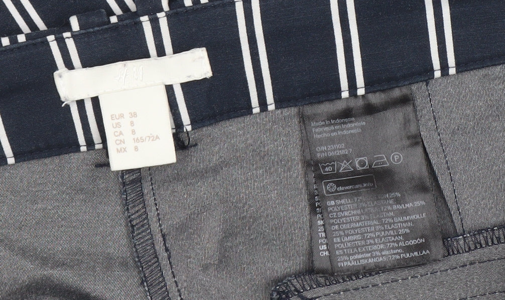 H&M Women's Blue Striped Cropped Trousers, Size 10