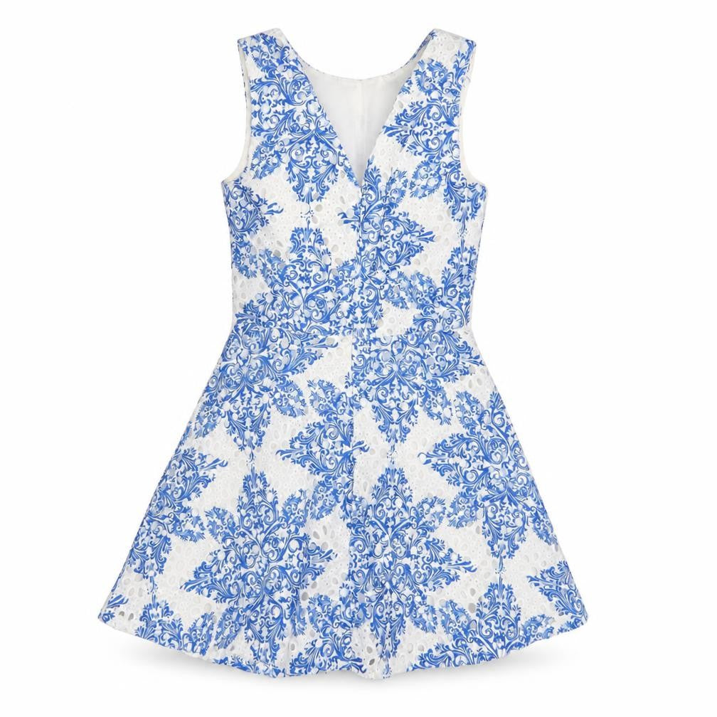 QUIZ Women's Blue White Geometric Dress Size 8