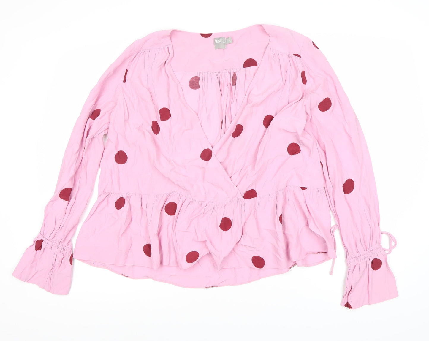 ASOS Women's Pink Polka Dot Wrap Blouse Size 14