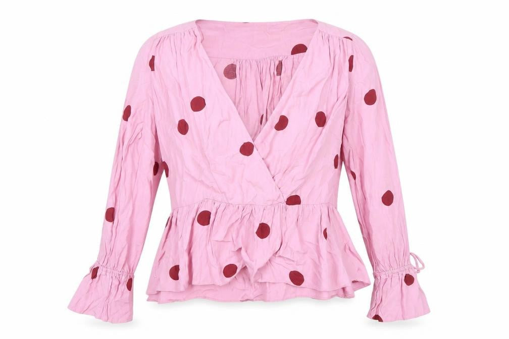 ASOS Women's Pink Polka Dot Wrap Blouse Size 14