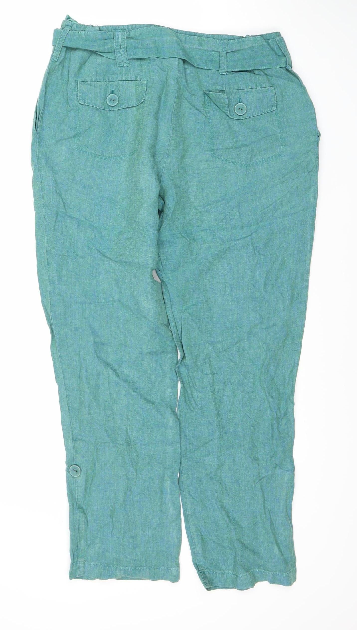 Principles Women's Green Linen Trousers Size 12
