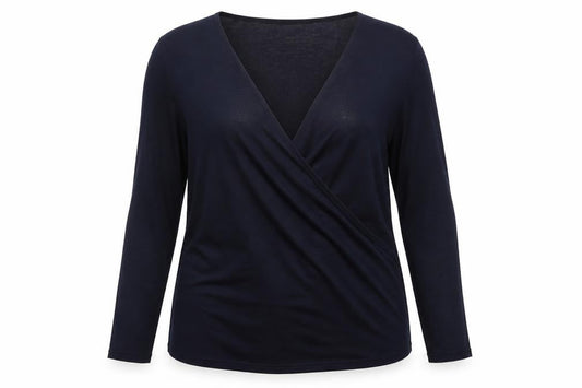 Front view of Roman Women’s Navy Wrap Jumper, size UK 14