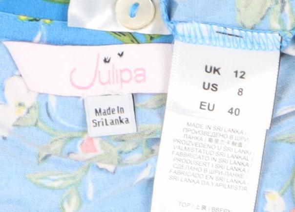 Julipa Women's Blue Floral Tunic Blouse Size 12