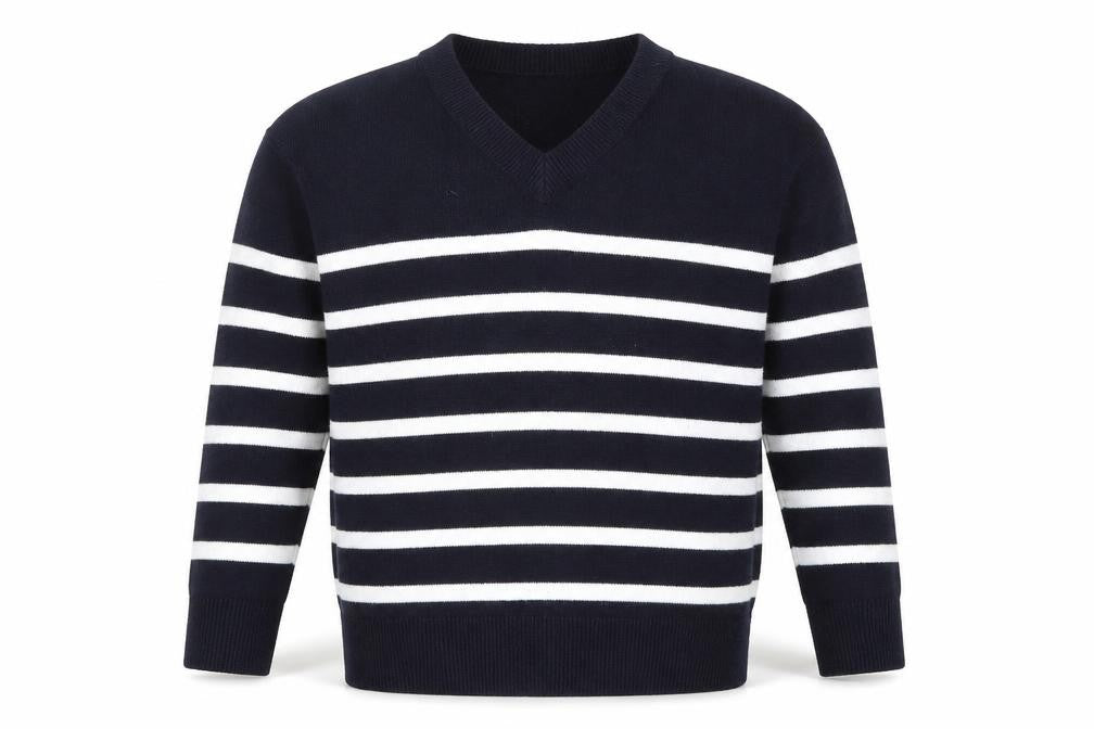 Marks & Spencer Women's Blue Striped V-Neck Jumper M