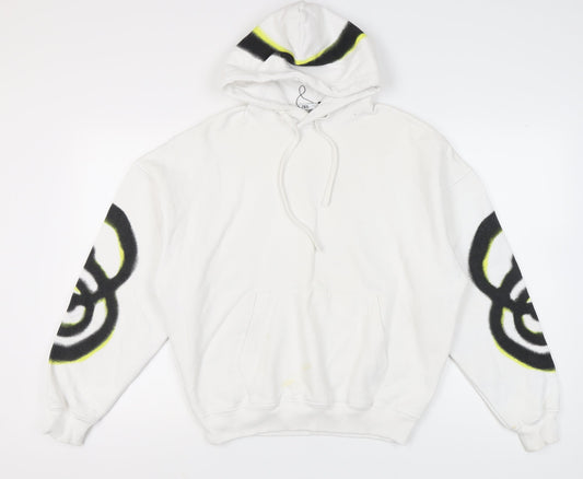 Zara Unisex White Pullover Hoodie, Size S, Cotton Blend