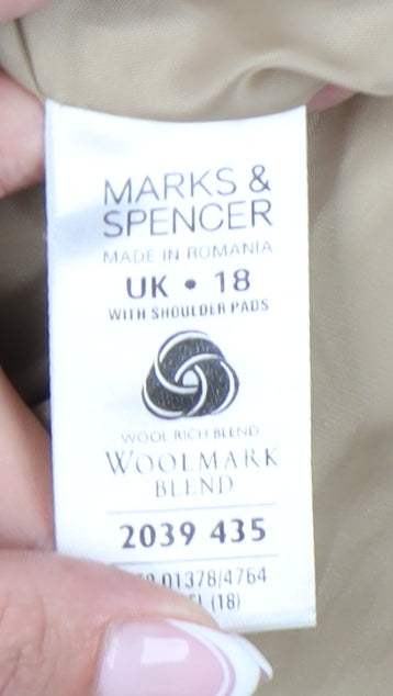 Marks & Spencer Women's Beige Wool Blend Coat Size 18