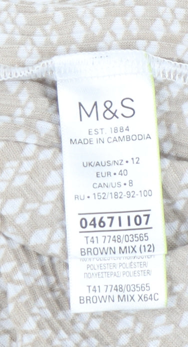 Marks and Spencer Women’s Geometric Brown Dress - Size 12