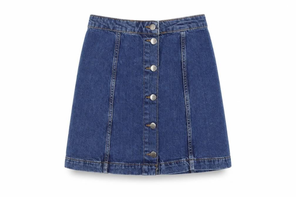Topshop Women Blue Denim Button Short Skirt Size 10