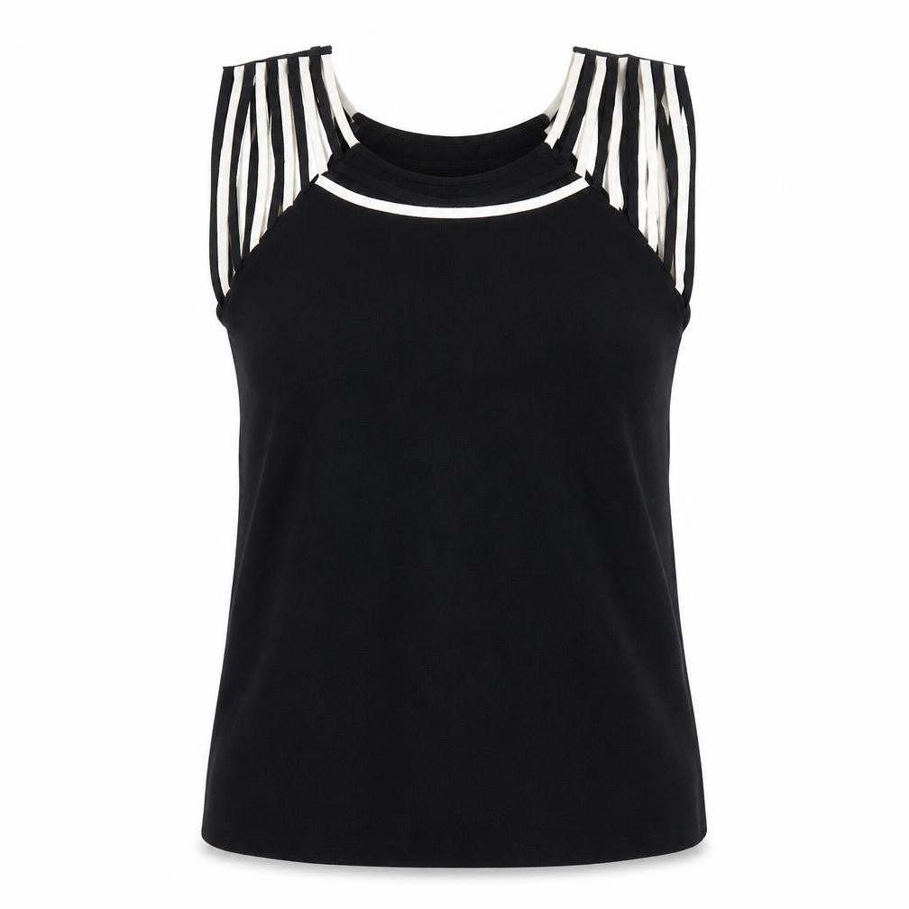 Casamia Women's Black Striped Sleeveless Knit Top M