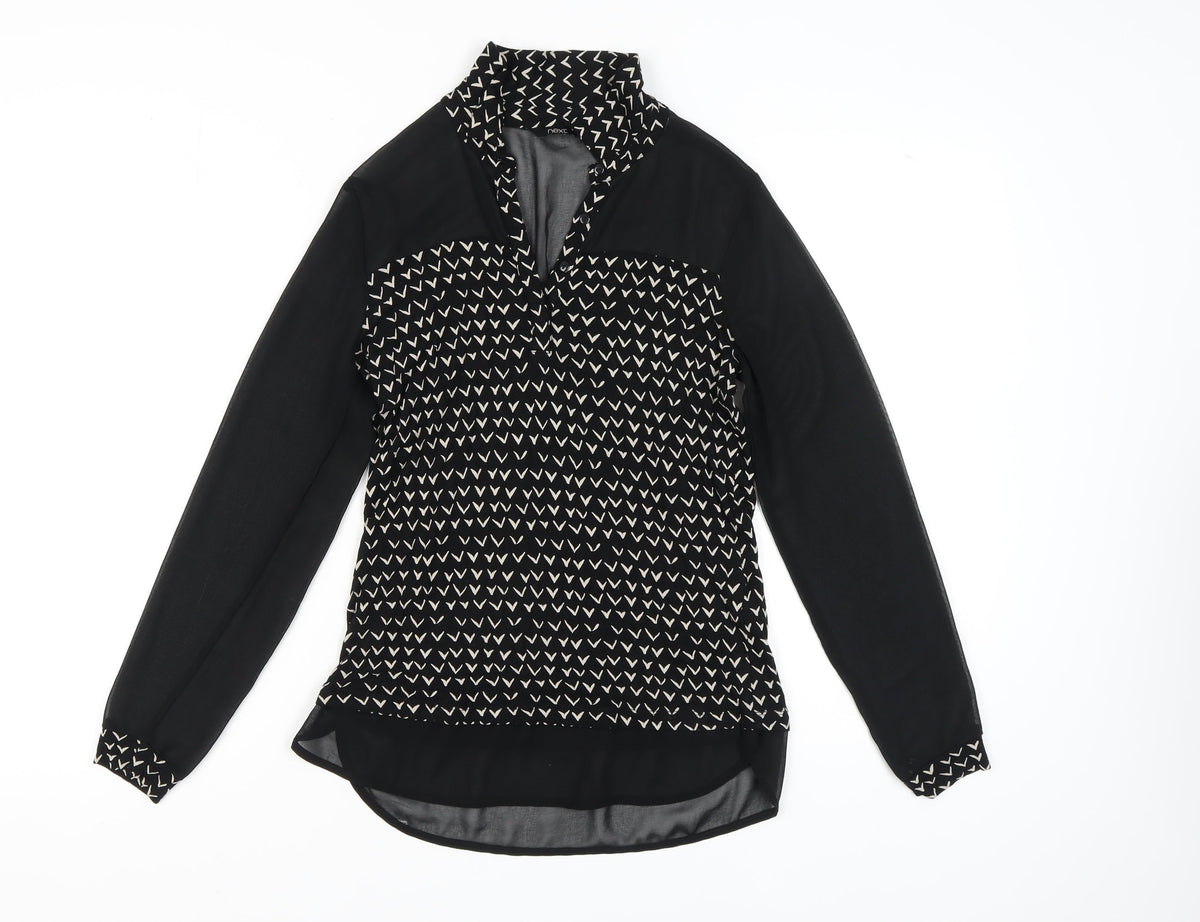 Next Women's Black Geometric Long Sleeve Blouse Size 8