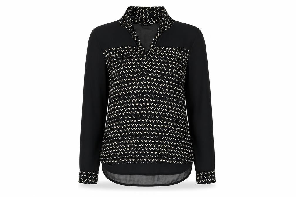 Next Women's Black Geometric Long Sleeve Blouse Size 8