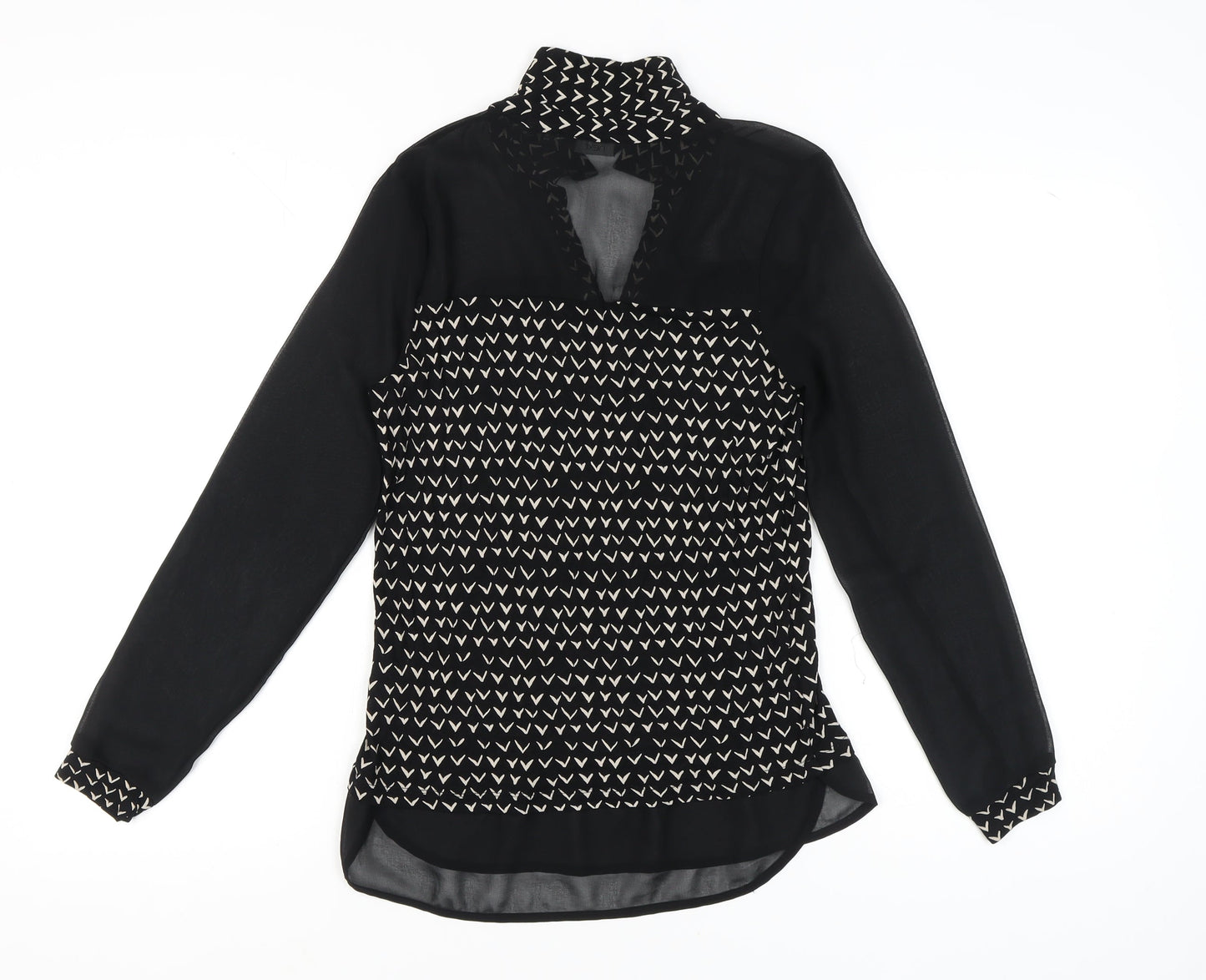 Next Women's Black Geometric Long Sleeve Blouse Size 8