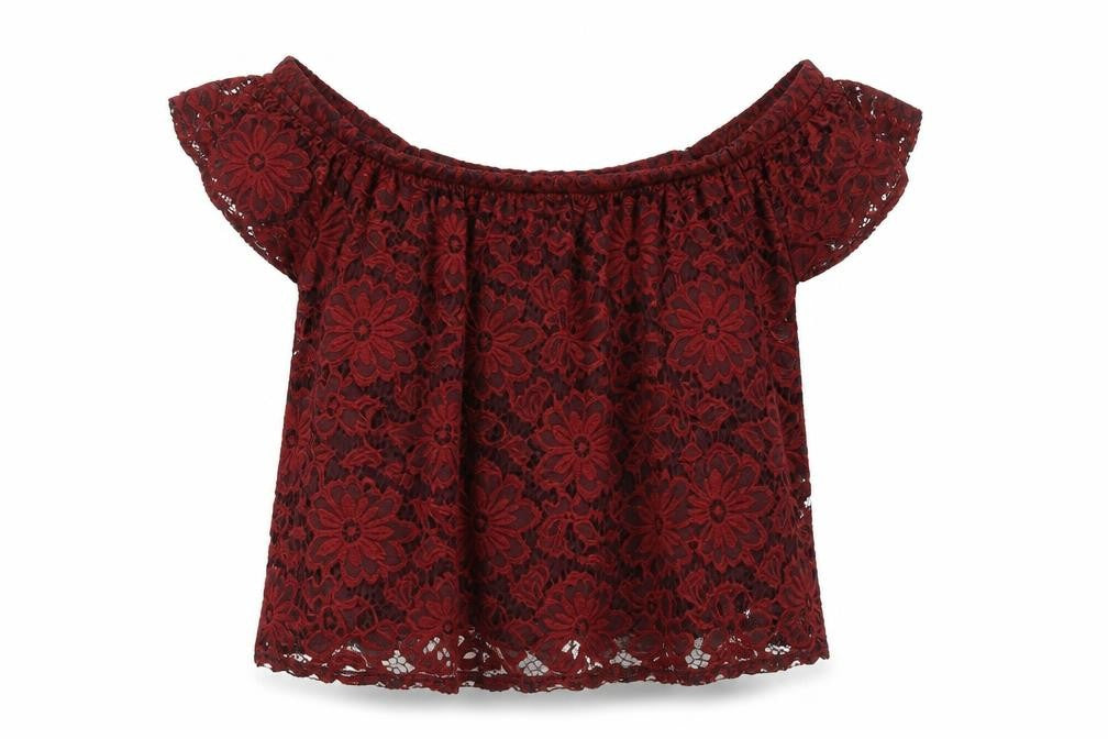 River Island Women's Red Lace Off Shoulder Blouse
