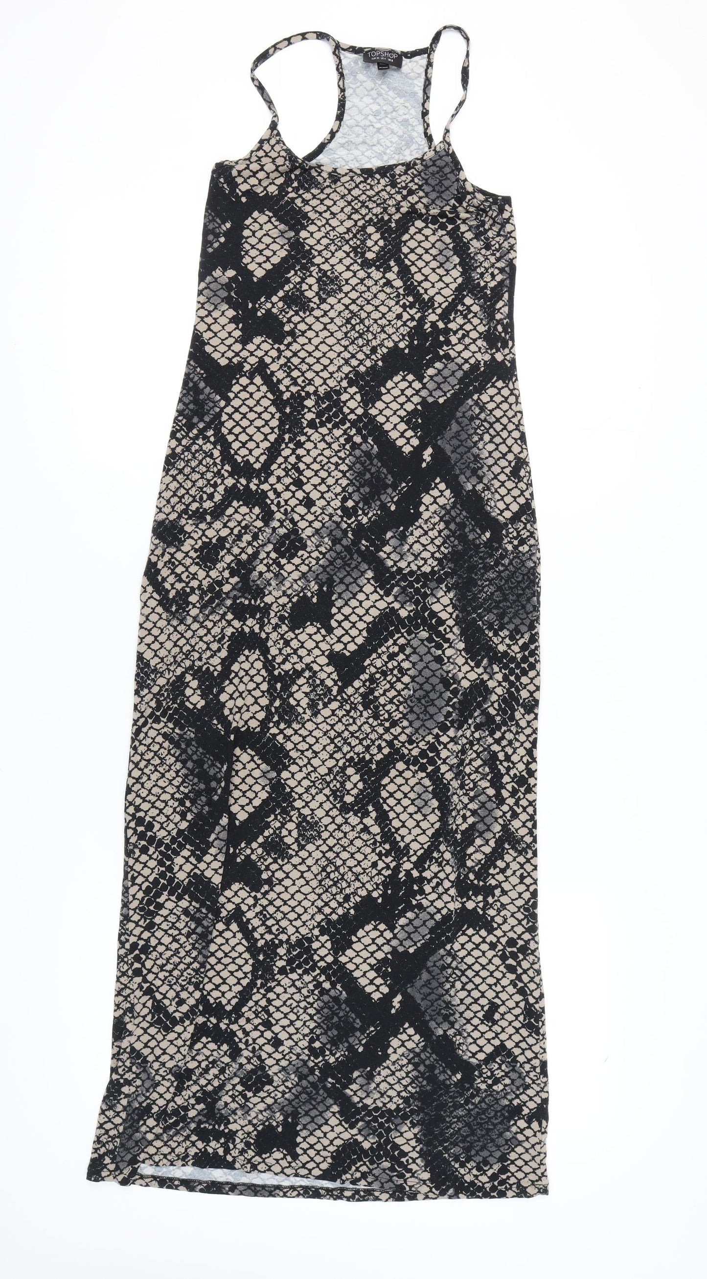 Topshop Women's Grey Black Snake Print Midi Slip Dress