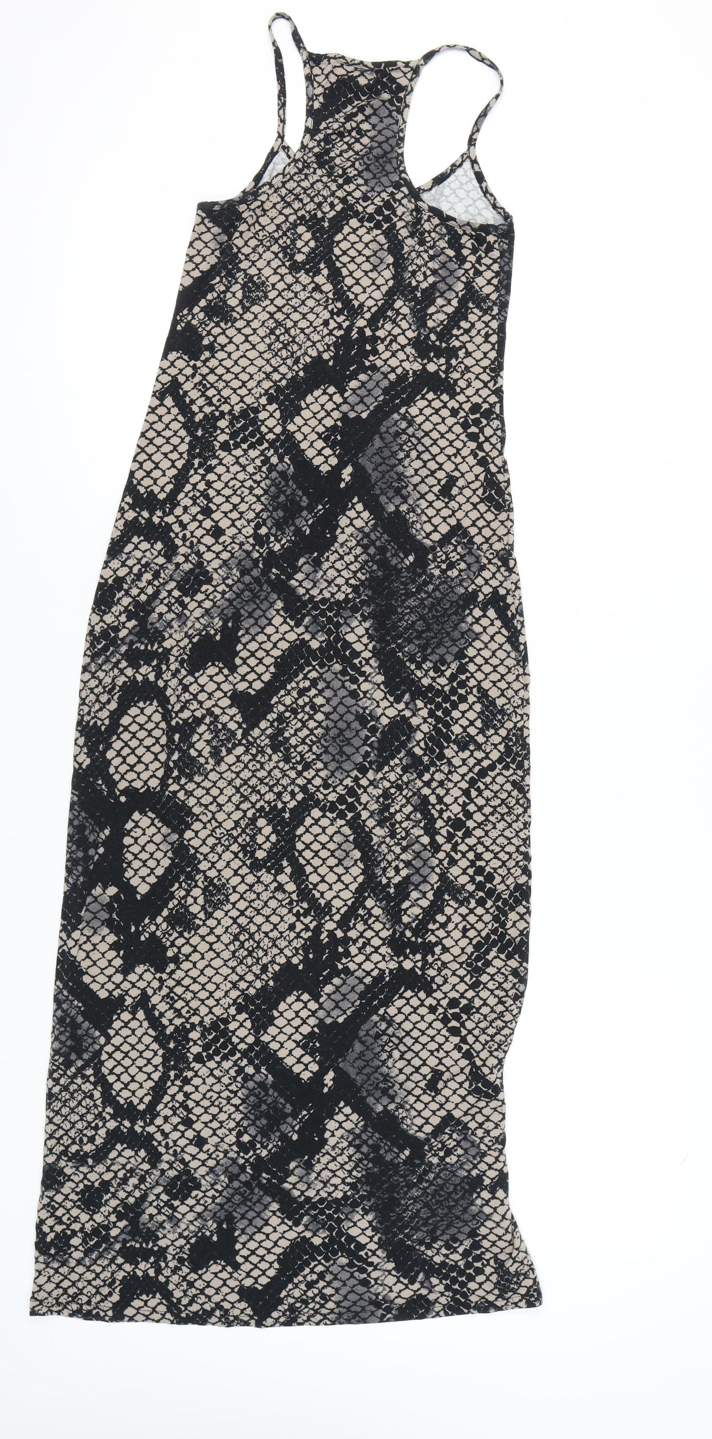 Topshop Women's Grey Black Snake Print Midi Slip Dress