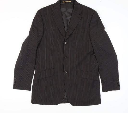 Next Men's Black Striped Blazer 40L Long Jacket