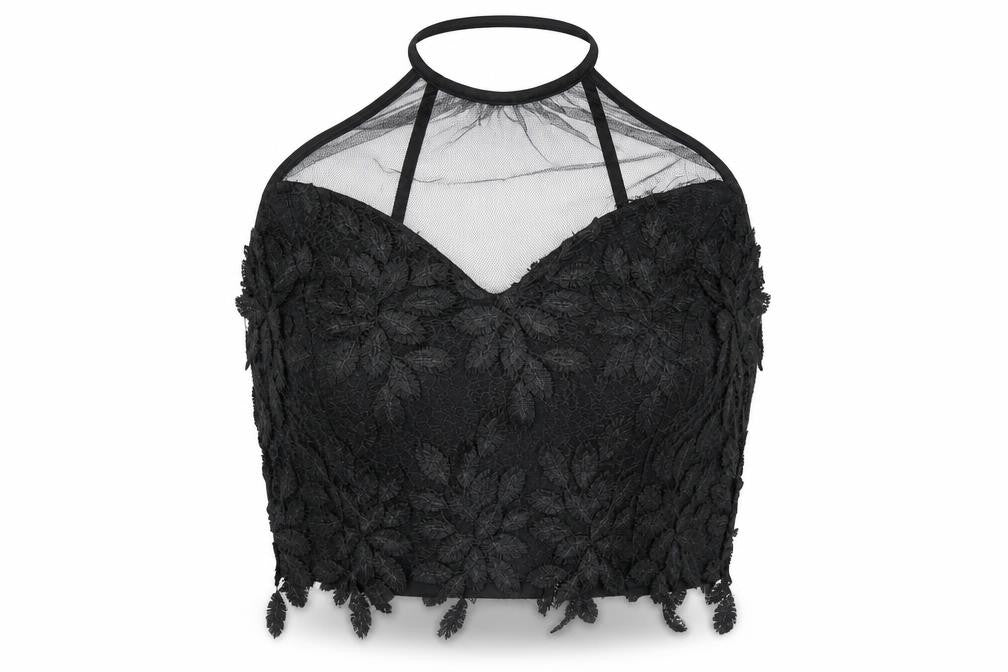 River Island Women's Black Halter Cropped Blouse