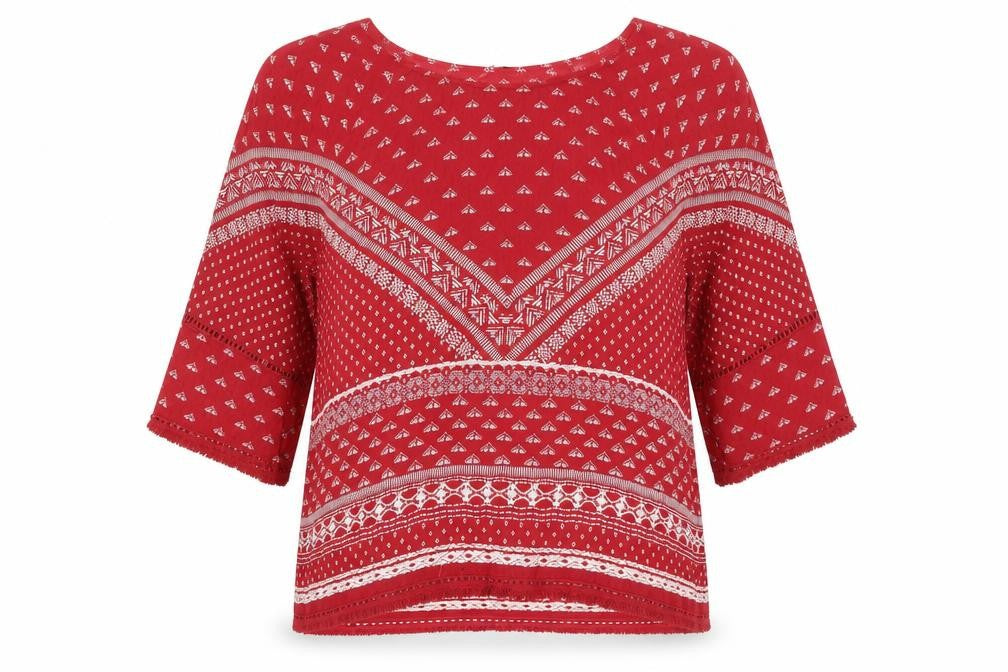 New Look Women's Red Geometric Tunic Blouse Size 12
