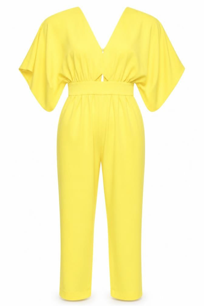 ASOS Women's Yellow Jumpsuit, Size 8, V-Neck Flutter Sleeve