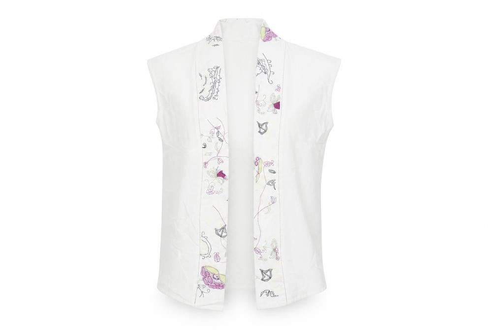 Whistles Women's White Floral Linen Blouse, Size 10