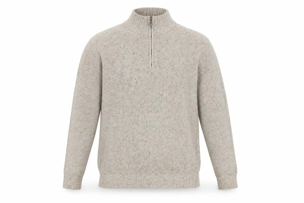 Mantaray Men's Beige Pullover Jumper, L, High Neck, 1/2 Zip