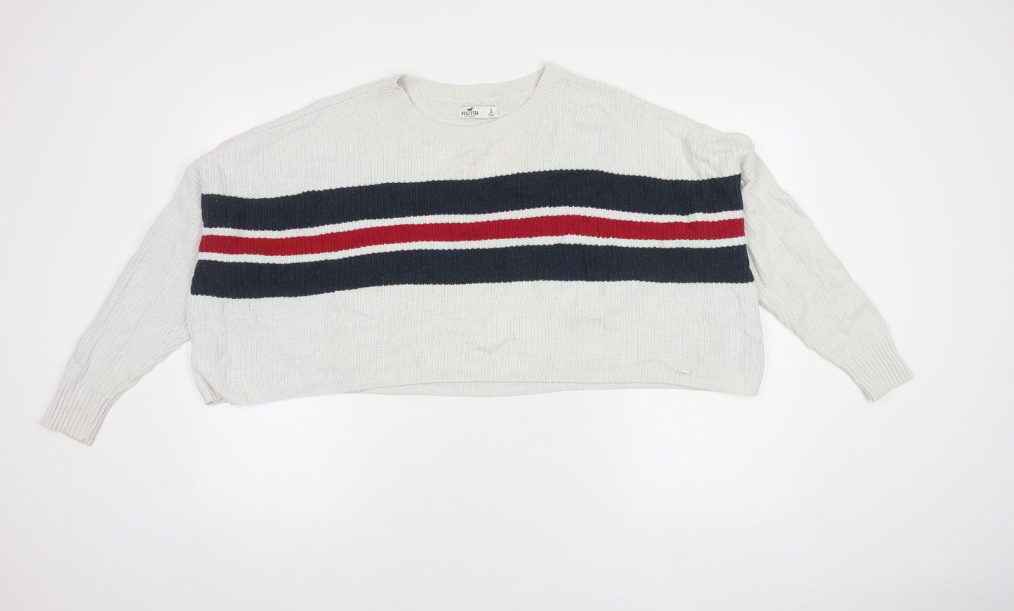 Hollister Women's White Striped Pullover Jumper S