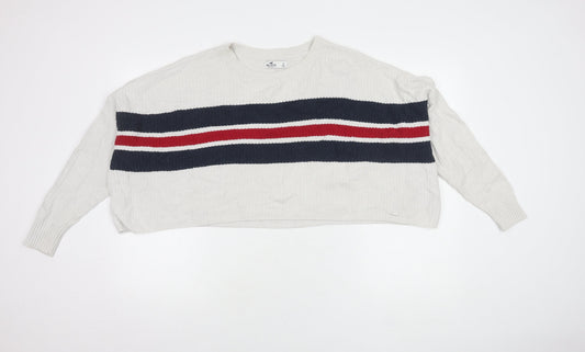 Hollister Women's White Striped Pullover Jumper S