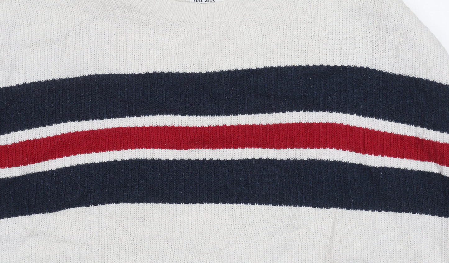 Hollister Women's White Striped Pullover Jumper S