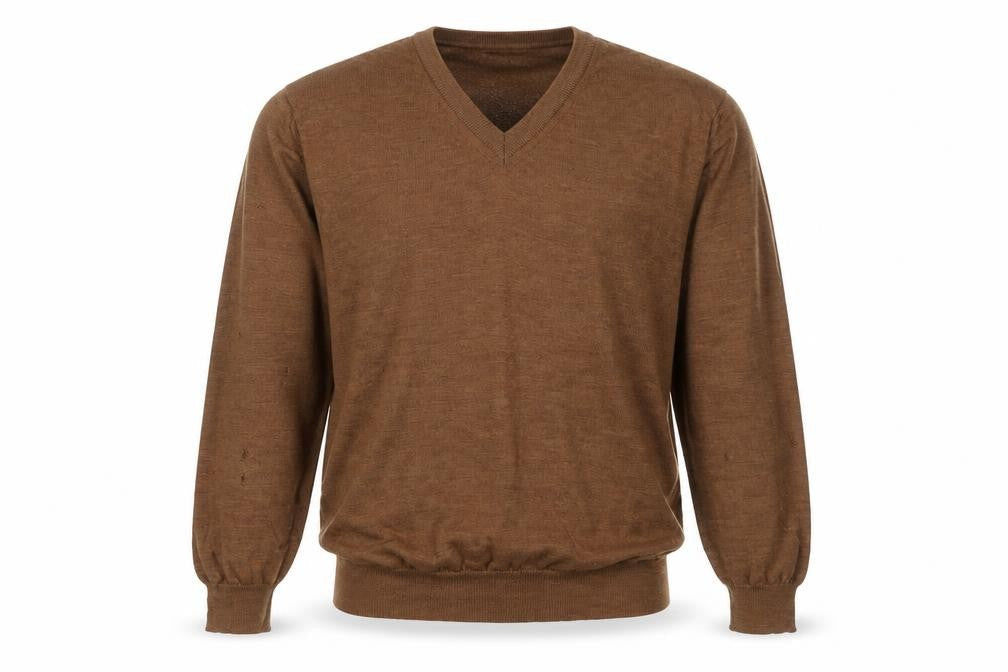 William Hunt Men's Brown Wool V-Neck Pullover Jumper M