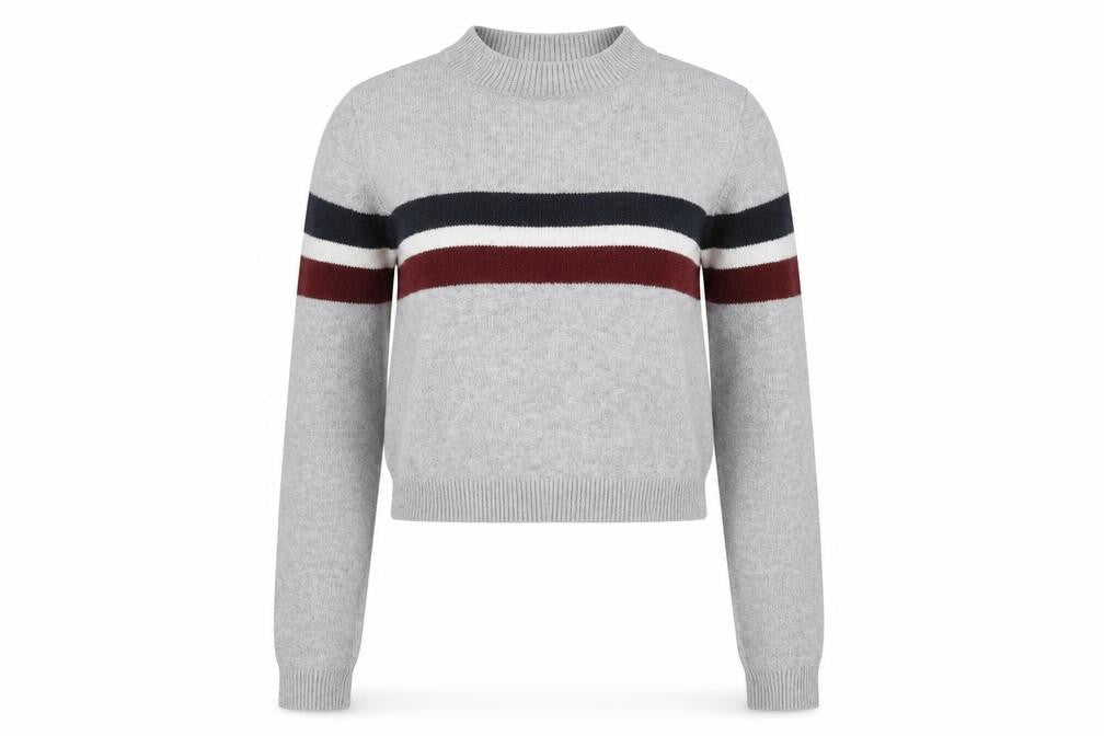 Hollister Women's Grey Striped Pullover Jumper S