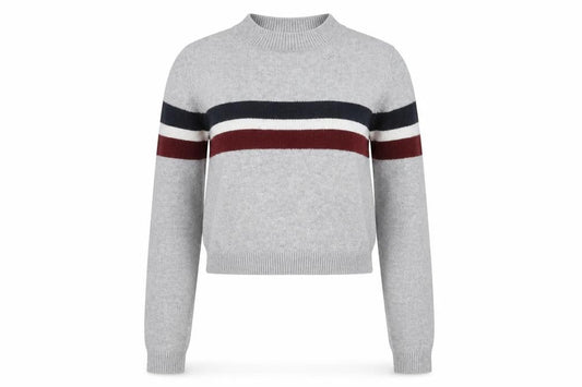 Hollister Women's Grey Striped Pullover Jumper S