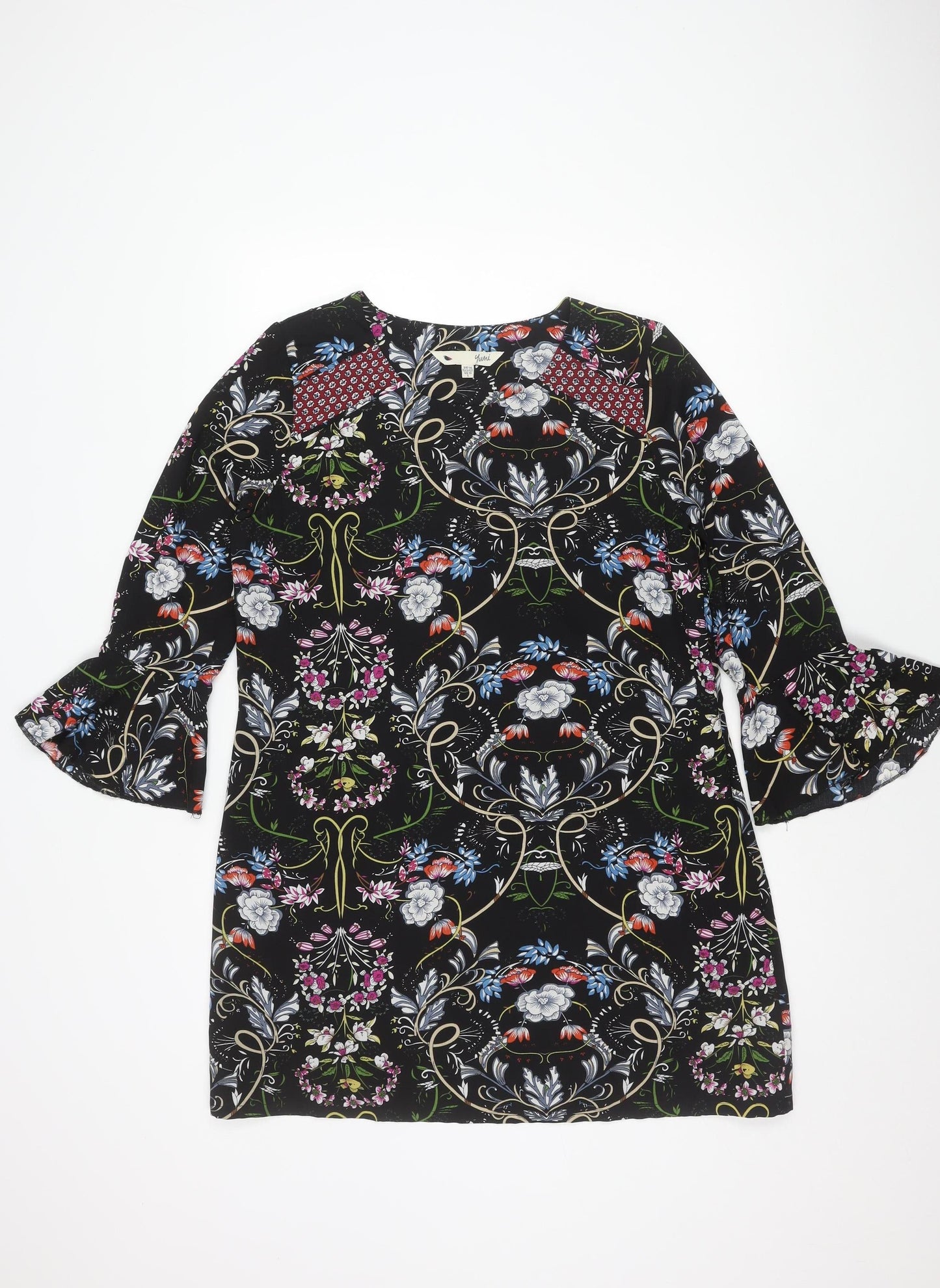 Yumi Women's Black Floral Long Sleeve Dress, Size 14