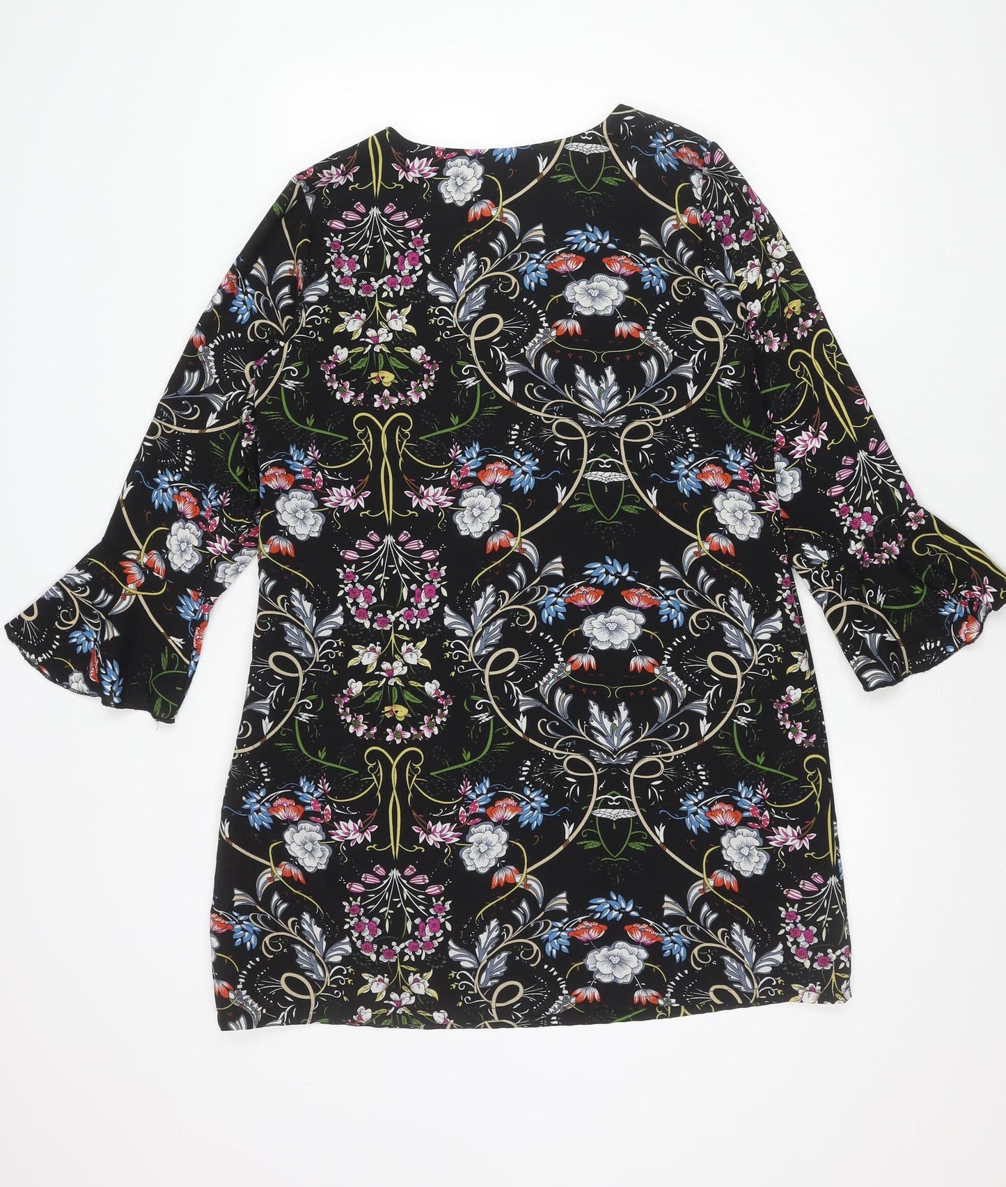 Yumi Women's Black Floral Long Sleeve Dress, Size 14