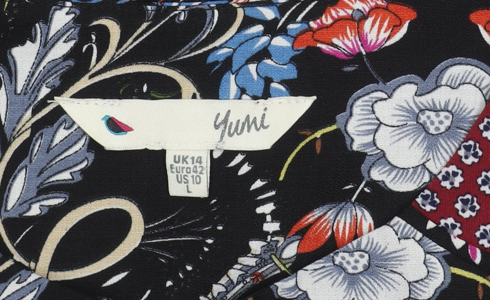 Yumi Women's Black Floral Long Sleeve Dress, Size 14