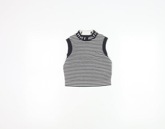 Tommy Hilfiger Girls Black Striped Vest Jumper Size 6 Years