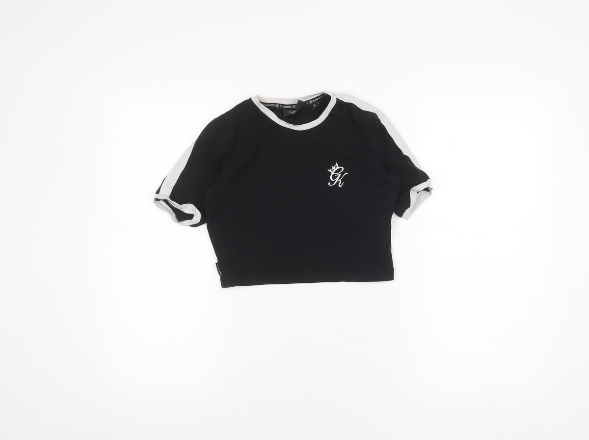 Gym King Women's Black Cropped T-Shirt Size 6