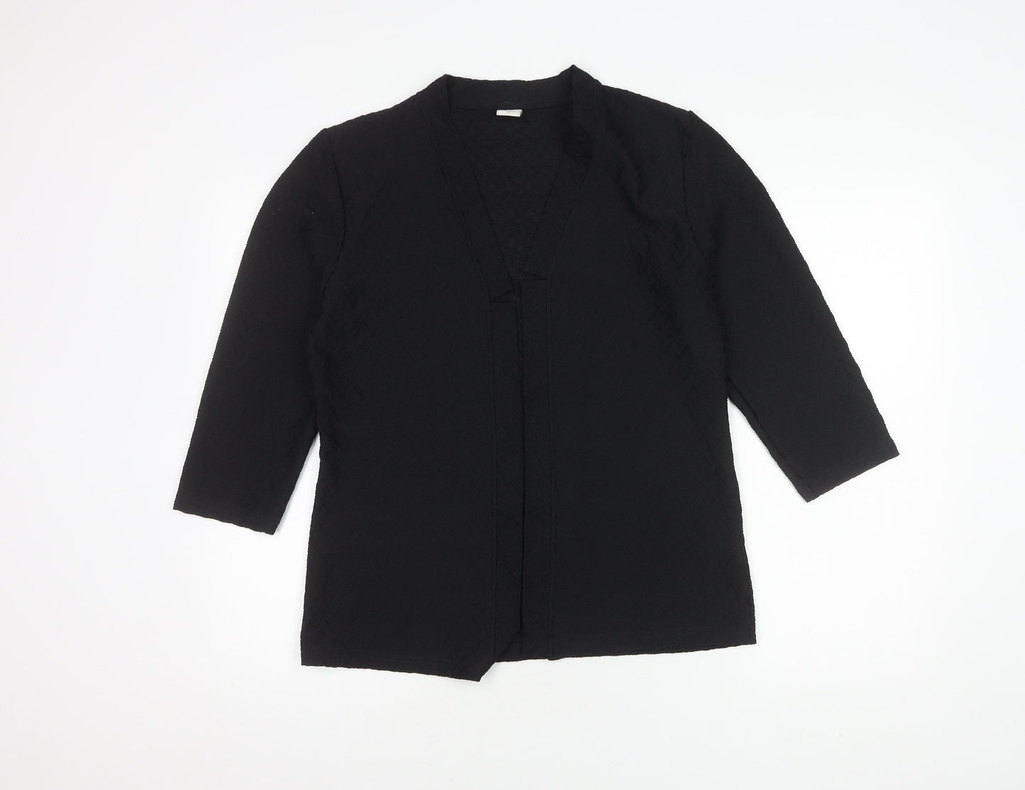 Cotton Traders Women's Black Open Front Kimono 3/4 Sleeve Blouse