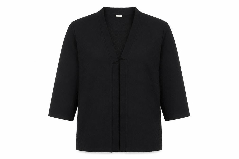 Cotton Traders Women's Black Open Front Kimono 3/4 Sleeve Blouse