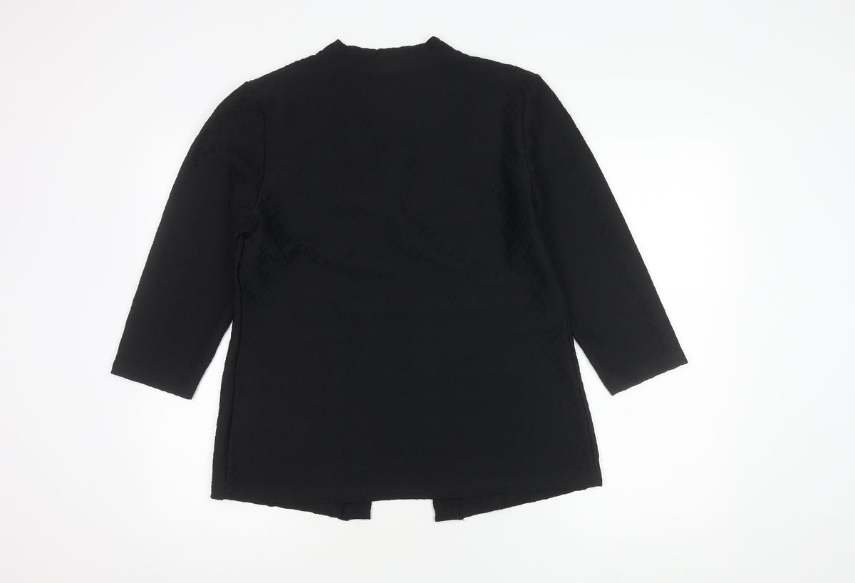 Cotton Traders Women's Black Open Front Kimono 3/4 Sleeve Blouse
