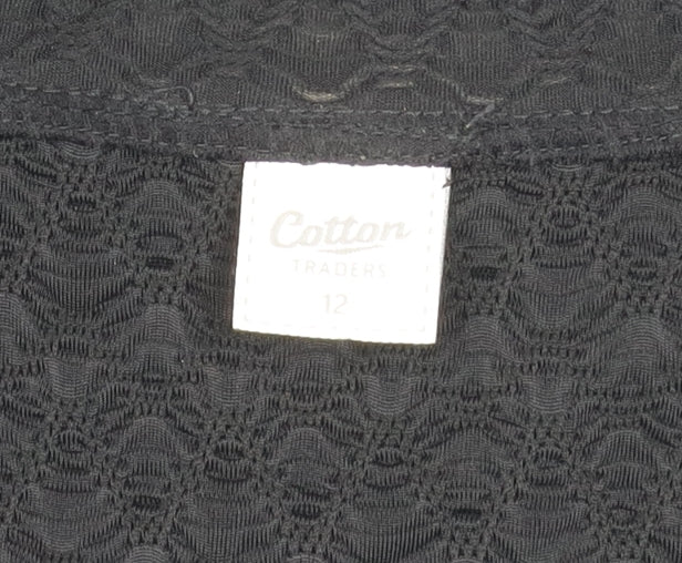 Cotton Traders Women's Black Open Front Kimono 3/4 Sleeve Blouse