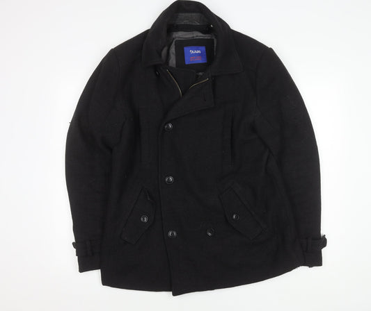 Jules Men's Black Wool Pea Coat Size M - Belted Casual Style