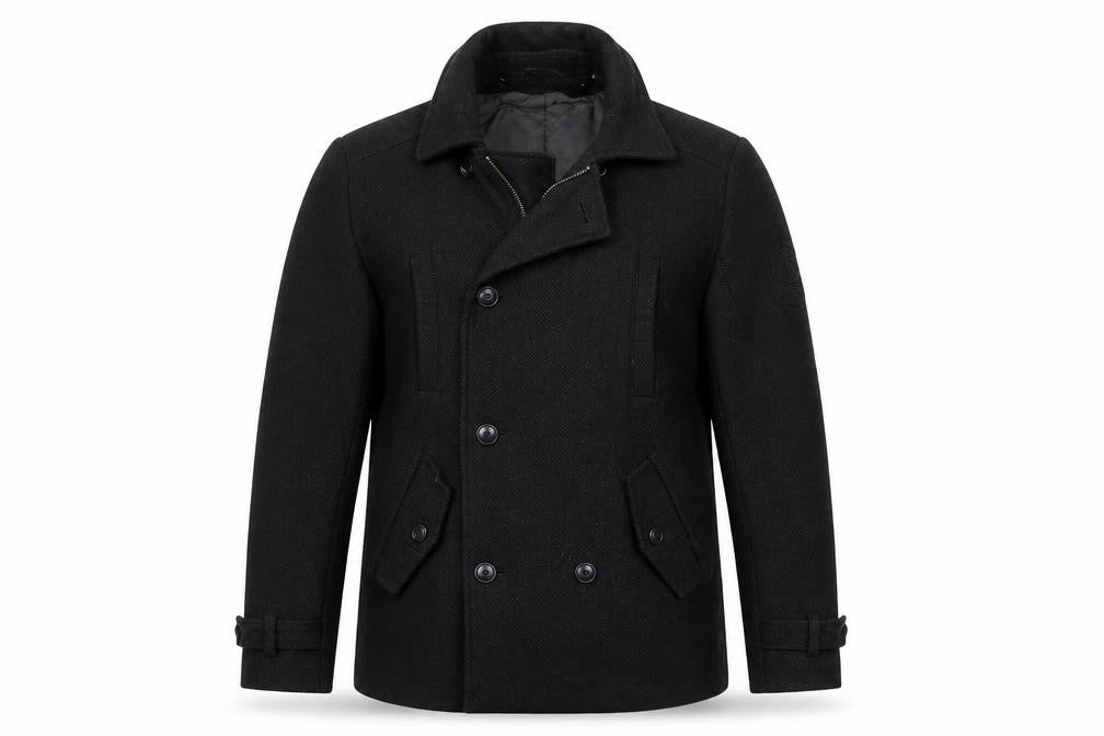 Jules Men's Black Wool Pea Coat Size M - Belted Casual Style