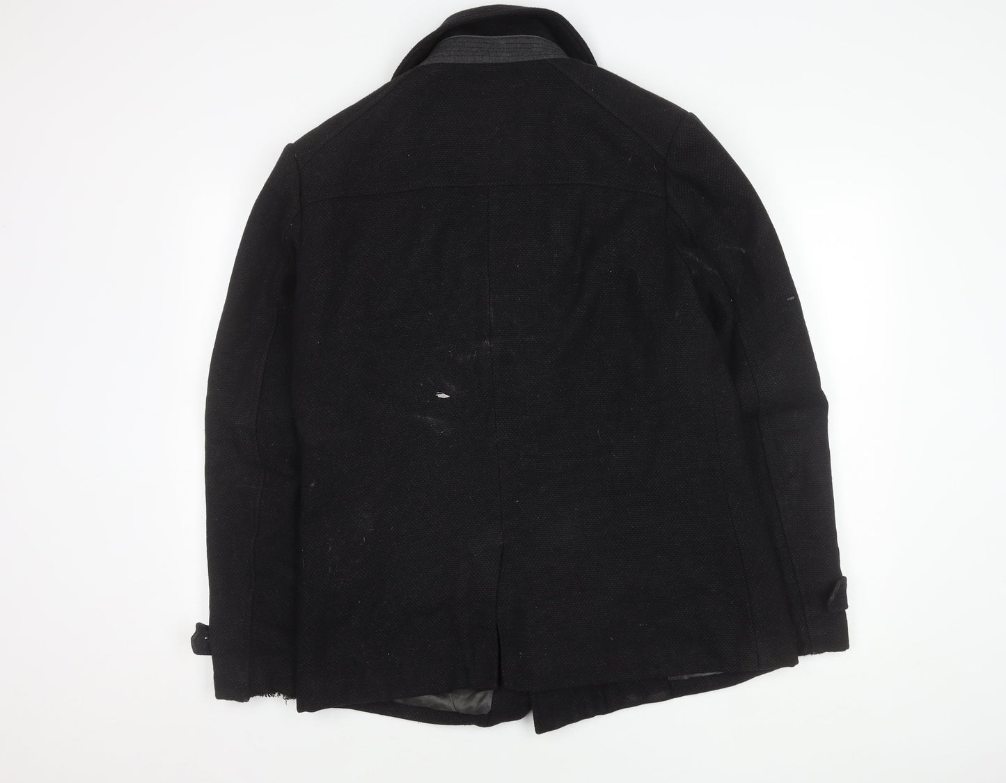 Jules Men's Black Wool Pea Coat Size M - Belted Casual Style