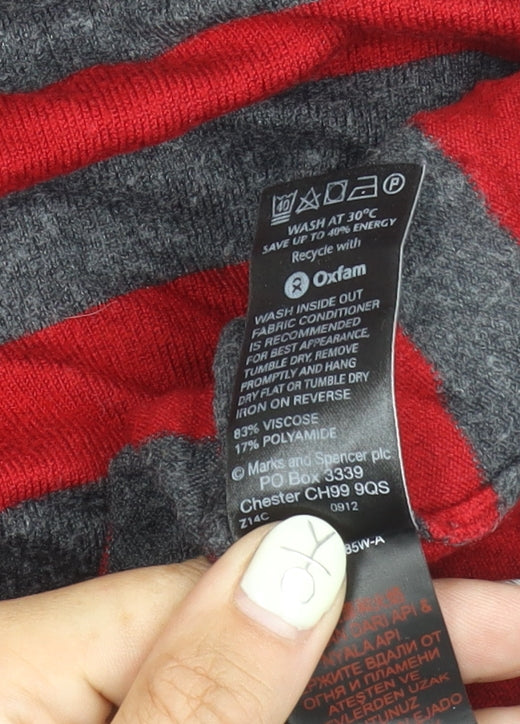 Marks and Spencer Women's Striped Pullover Jumper, Red, Size 12